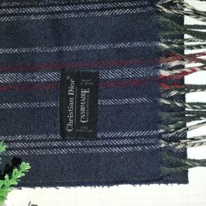 Christian Dior Acrylic Fringed Scarf. Mens. Charcoal Gray,Dark Red White color